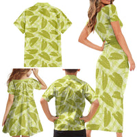 Lime Green Hawaii Kalo Palaka Motifs Family Matching Short Sleeve Bodycon Dress and Hawaiian Shirt Hawaiian Taro Leaves Elegant Vibes - Polynesian Pride