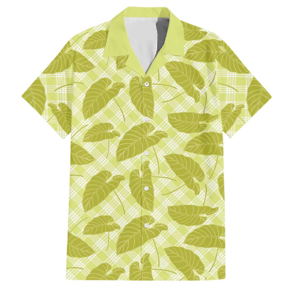 Lime Green Hawaii Kalo Palaka Motifs Family Matching Short Sleeve Bodycon Dress and Hawaiian Shirt Hawaiian Taro Leaves Elegant Vibes - Polynesian Pride