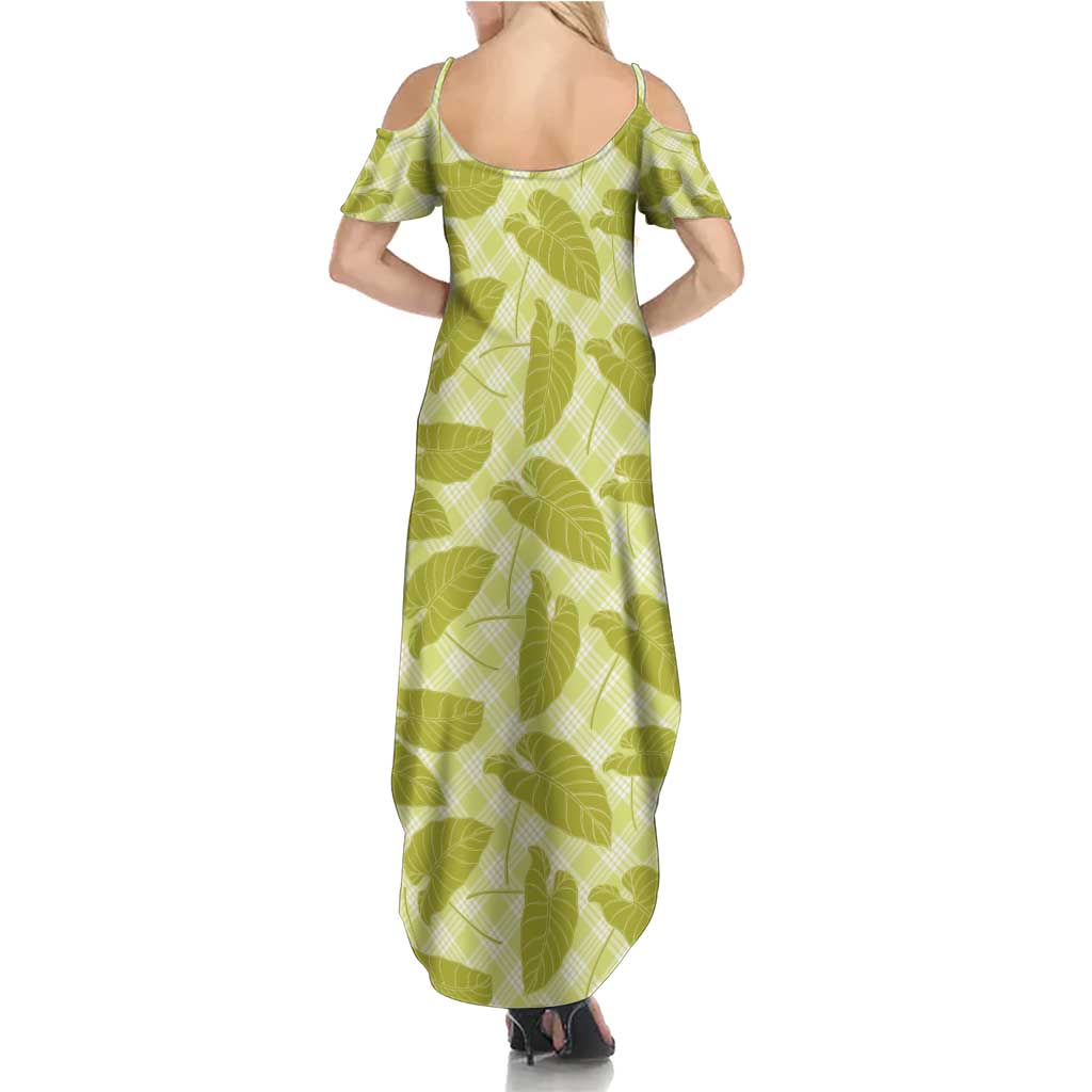 Lime Green Hawaii Kalo Palaka Motifs Family Matching Summer Maxi Dress and Hawaiian Shirt Hawaiian Taro Leaves Elegant Vibes - Polynesian Pride