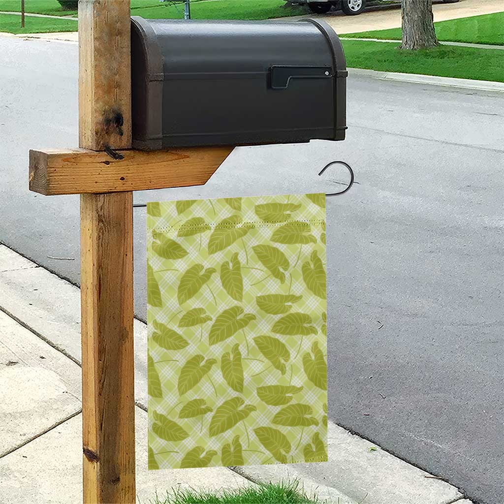 Lime Green Hawaii Kalo Palaka Motifs Garden Flag Hawaiian Taro Leaves Elegant Vibes - Polynesian Pride