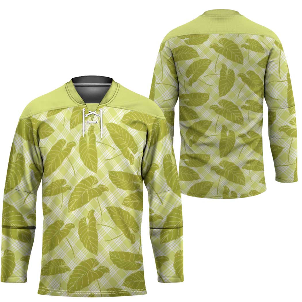 Lime Green Hawaii Kalo Palaka Motifs Hockey Jersey Hawaiian Taro Leaves Elegant Vibes - Polynesian Pride