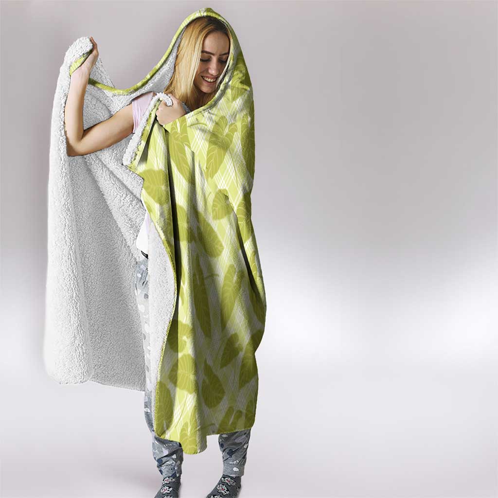 Lime Green Hawaii Kalo Palaka Motifs Hooded Blanket Hawaiian Taro Leaves Elegant Vibes - Polynesian Pride