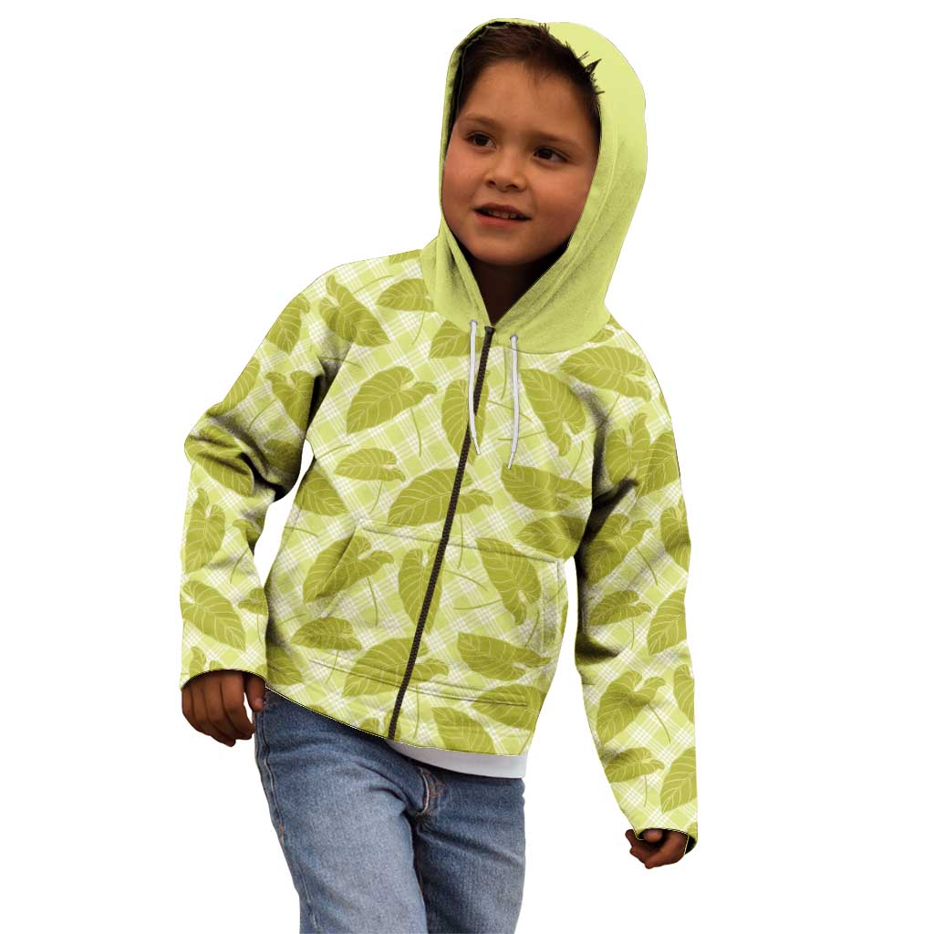 Lime Green Hawaii Kalo Palaka Motifs Kid Hoodie Hawaiian Taro Leaves Elegant Vibes - Polynesian Pride