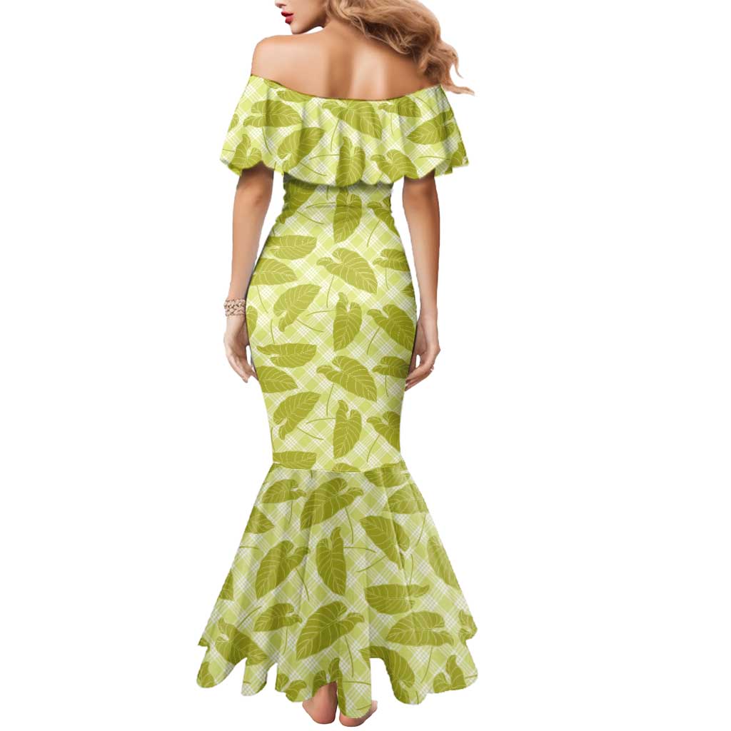 Lime Green Hawaii Kalo Palaka Motifs Mermaid Dress Hawaiian Taro Leaves Elegant Vibes - Polynesian Pride