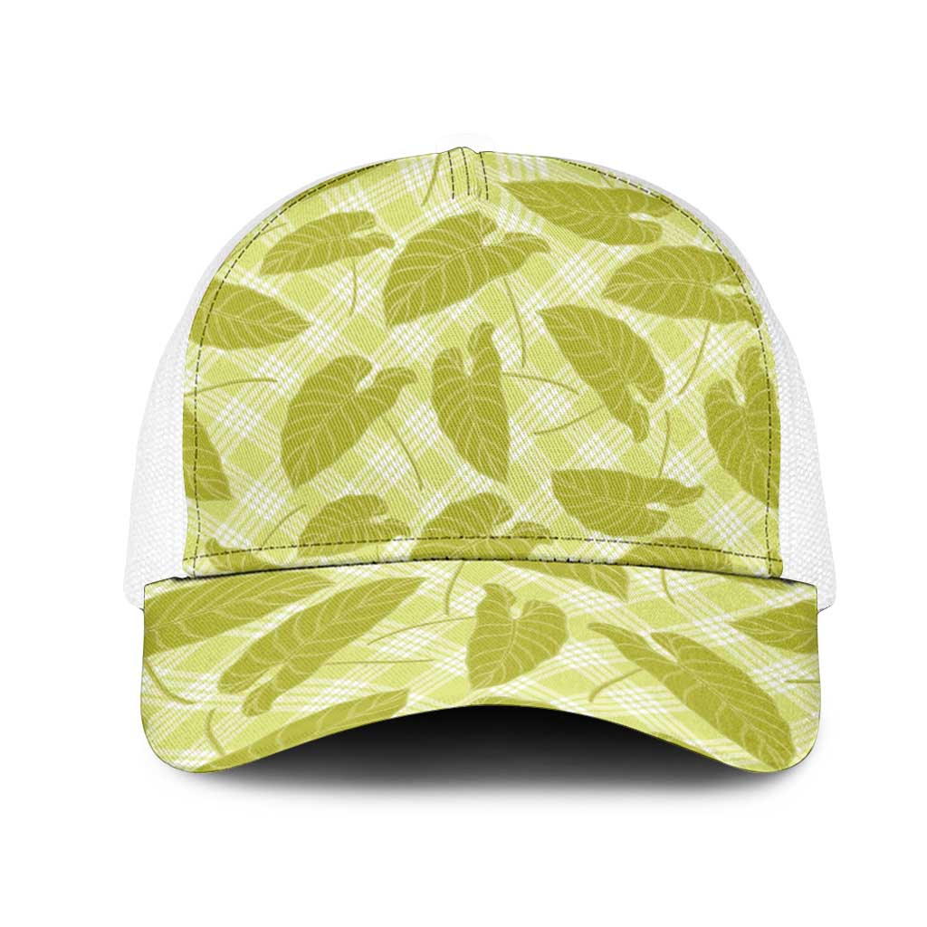 Lime Green Hawaii Kalo Palaka Motifs Mesh Trucker Cap Hawaiian Taro Leaves Elegant Vibes