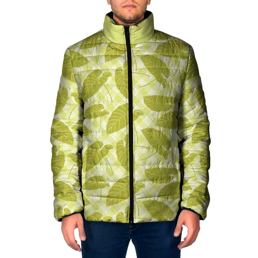 Lime Green Hawaii Kalo Palaka Motifs Padded Jacket Hawaiian Taro Leaves Elegant Vibes LT14 Men Lime Green - Polynesian Pride