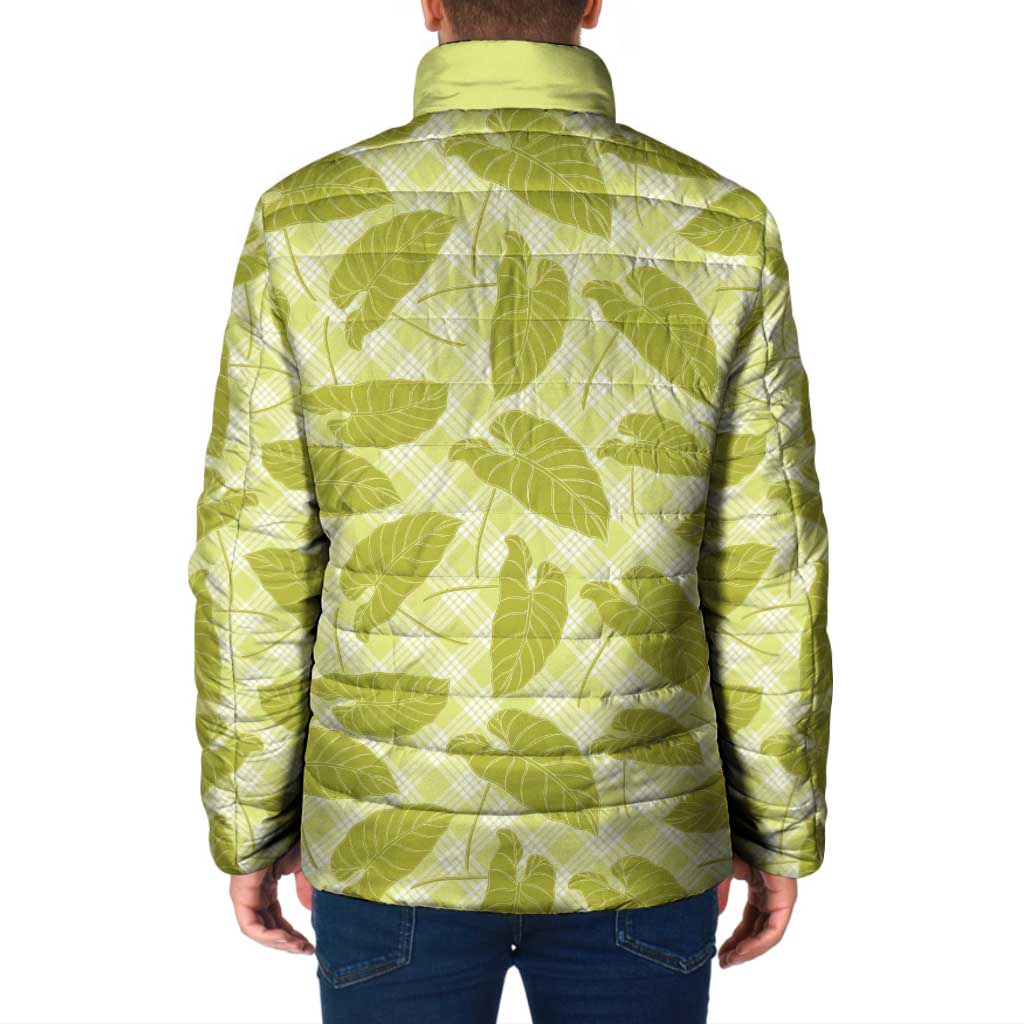 Lime Green Hawaii Kalo Palaka Motifs Padded Jacket Hawaiian Taro Leaves Elegant Vibes LT14 - Polynesian Pride