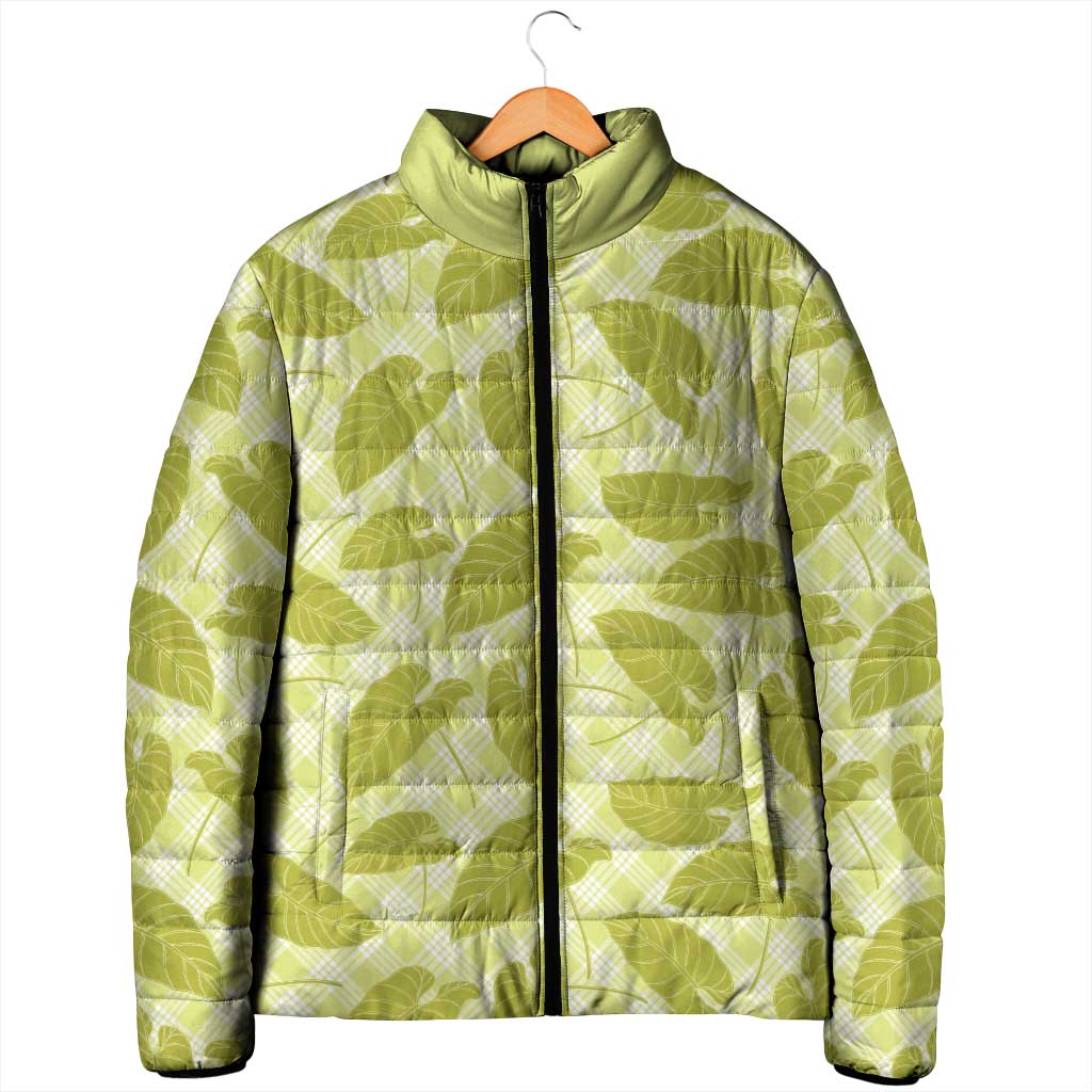 Lime Green Hawaii Kalo Palaka Motifs Padded Jacket Hawaiian Taro Leaves Elegant Vibes LT14 - Polynesian Pride