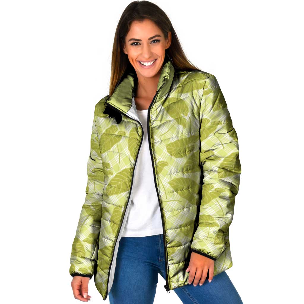 Lime Green Hawaii Kalo Palaka Motifs Padded Jacket Hawaiian Taro Leaves Elegant Vibes LT14 Women Lime Green - Polynesian Pride