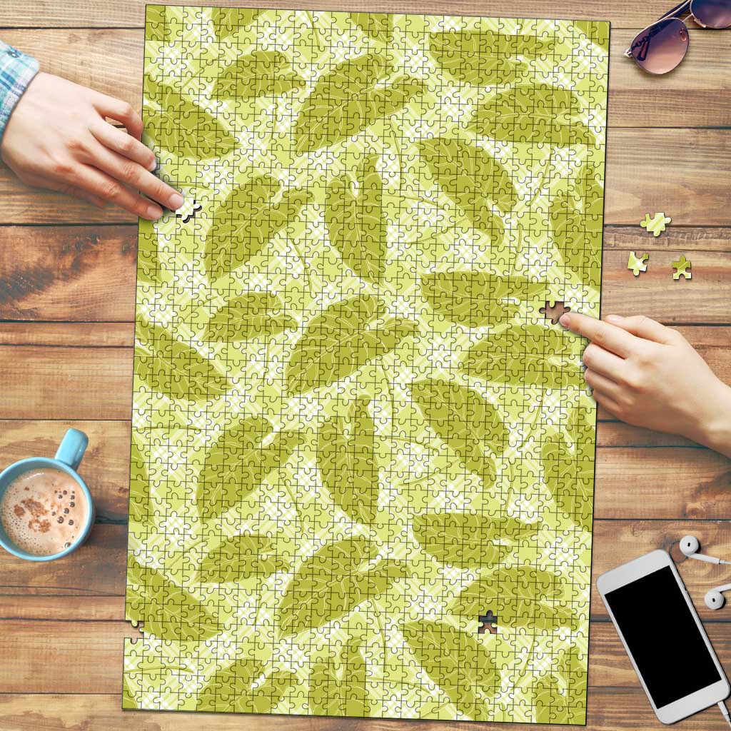 Lime Green Hawaii Kalo Palaka Motifs Puzzle Hawaiian Taro Leaves Elegant Vibes - Polynesian Pride