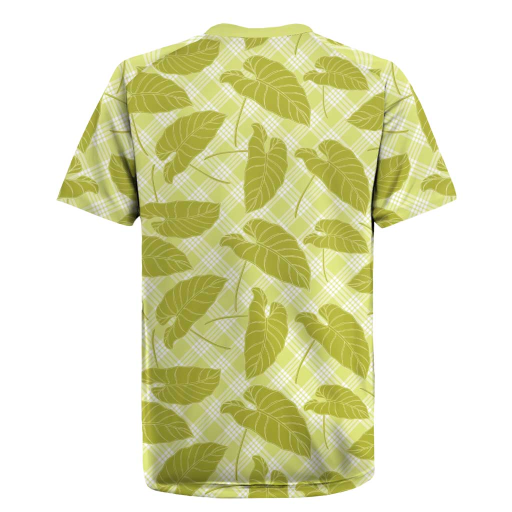 Lime Green Hawaii Kalo Palaka Motifs Rugby Jersey Hawaiian Taro Leaves Elegant Vibes - Polynesian Pride