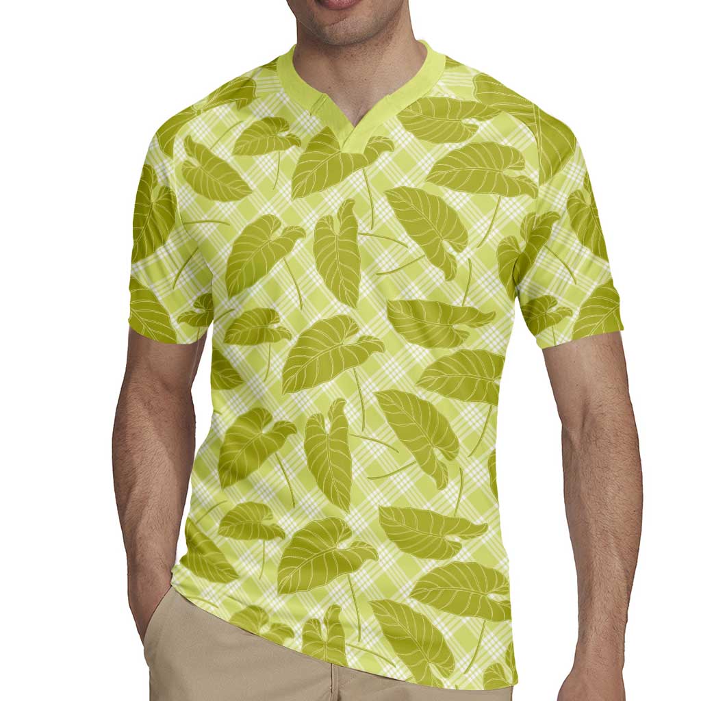 Lime Green Hawaii Kalo Palaka Motifs Rugby Jersey Hawaiian Taro Leaves Elegant Vibes - Polynesian Pride