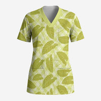 Lime Green Hawaii Kalo Palaka Motifs Scrub Top Hawaiian Taro Leaves Elegant Vibes LT14 Adult Lime Green - Polynesian Pride