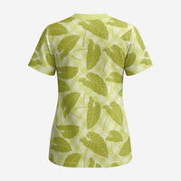 Lime Green Hawaii Kalo Palaka Motifs Scrub Top Hawaiian Taro Leaves Elegant Vibes LT14 - Polynesian Pride