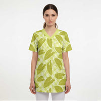 Lime Green Hawaii Kalo Palaka Motifs Scrub Top Hawaiian Taro Leaves Elegant Vibes LT14 - Polynesian Pride