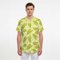 Lime Green Hawaii Kalo Palaka Motifs Scrub Top Hawaiian Taro Leaves Elegant Vibes LT14 - Polynesian Pride