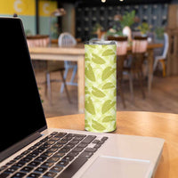 Lime Green Hawaii Kalo Palaka Motifs Skinny Tumbler Hawaiian Taro Leaves Elegant Vibes - Polynesian Pride