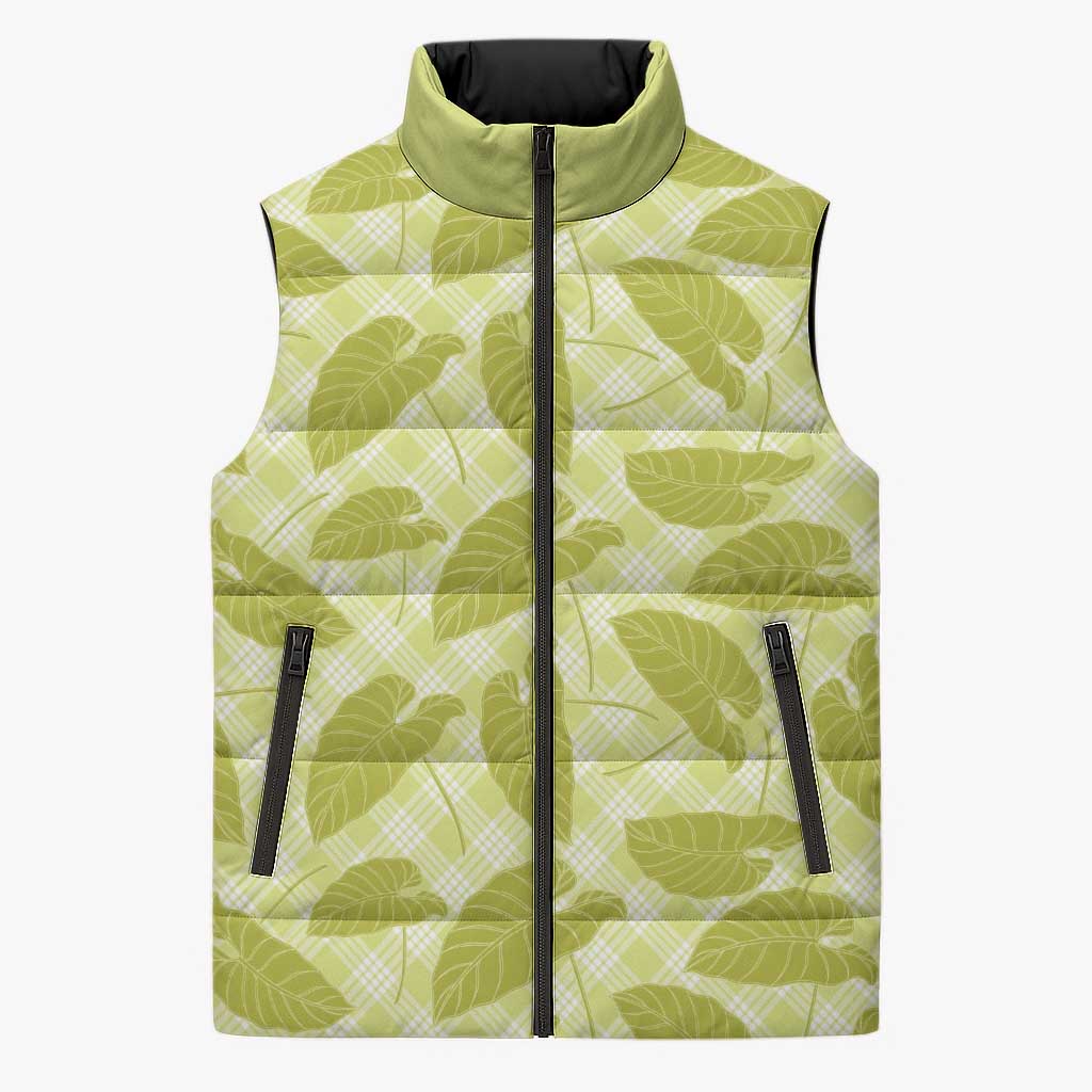Lime Green Hawaii Kalo Palaka Motifs Sleeveless Puffer Jacket Hawaiian Taro Leaves Elegant Vibes LT14 Unisex Lime Green - Polynesian Pride