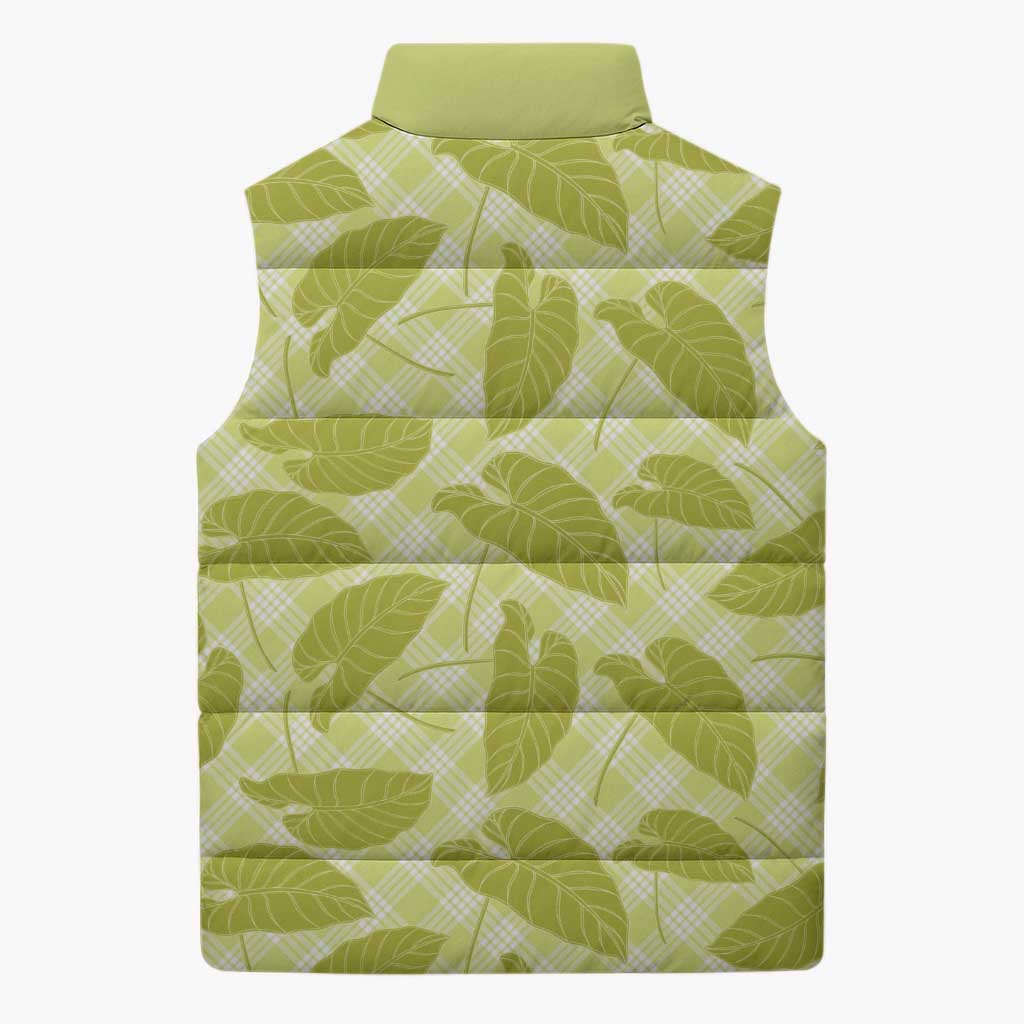 Lime Green Hawaii Kalo Palaka Motifs Sleeveless Puffer Jacket Hawaiian Taro Leaves Elegant Vibes LT14 - Polynesian Pride