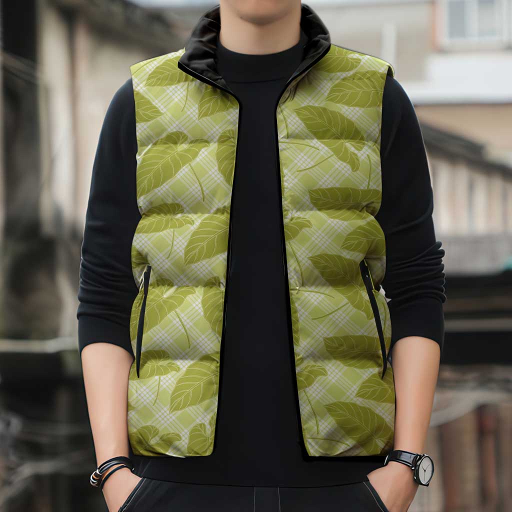 Lime Green Hawaii Kalo Palaka Motifs Sleeveless Puffer Jacket Hawaiian Taro Leaves Elegant Vibes LT14 - Polynesian Pride