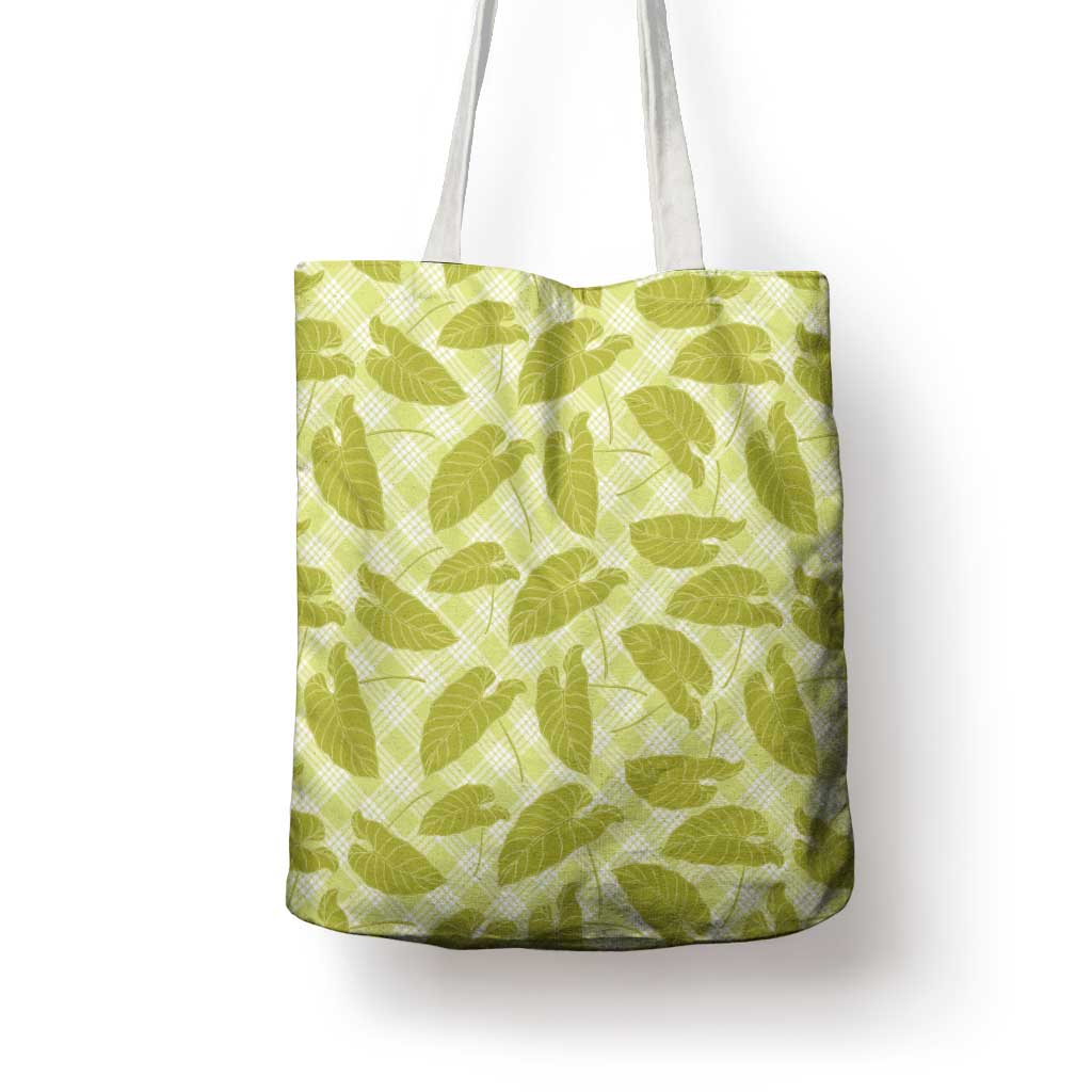 Lime Green Hawaii Kalo Palaka Motifs Tote Bag Hawaiian Taro Leaves Elegant Vibes - Polynesian Pride