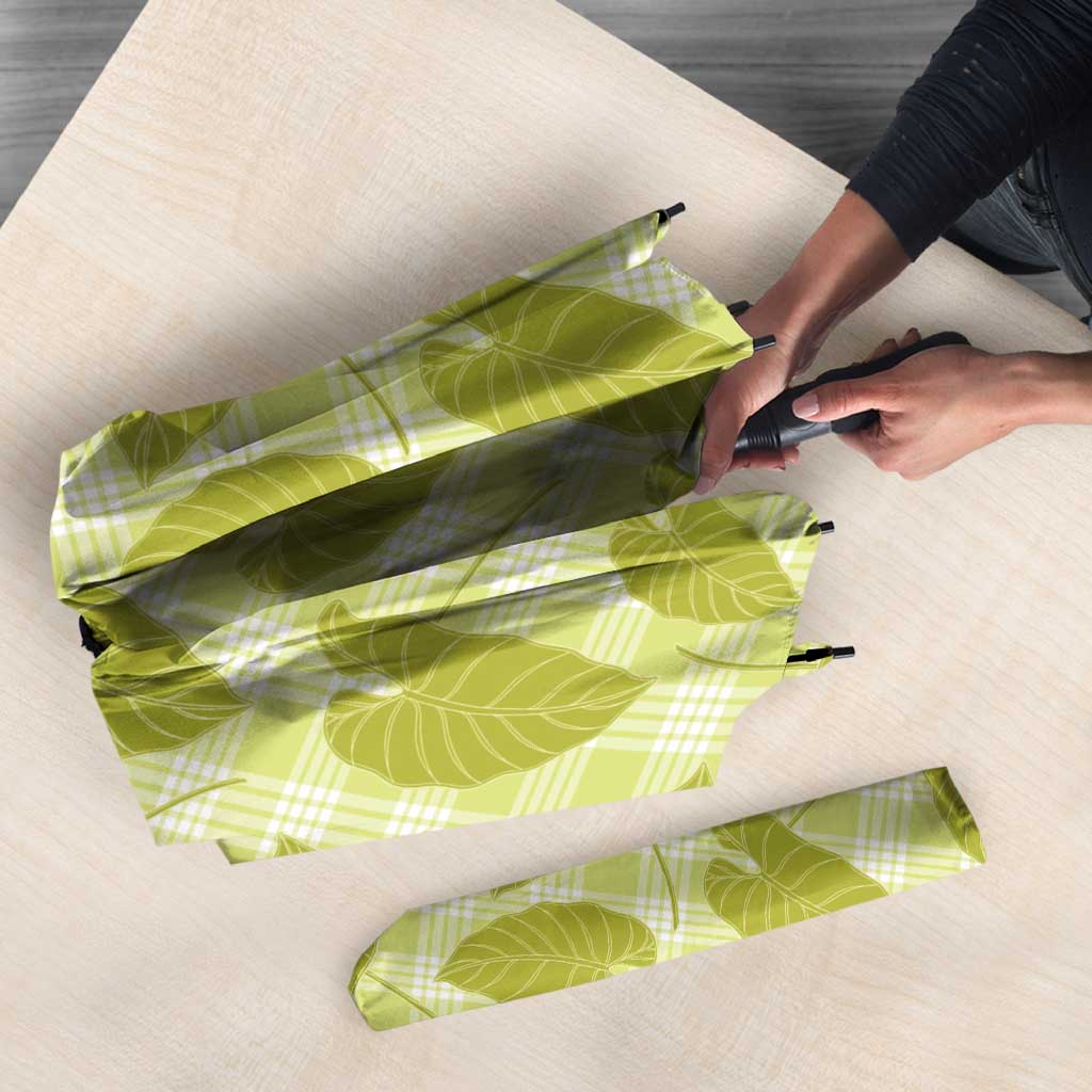 Lime Green Hawaii Kalo Palaka Motifs Umbrella Hawaiian Taro Leaves Elegant Vibes - Polynesian Pride