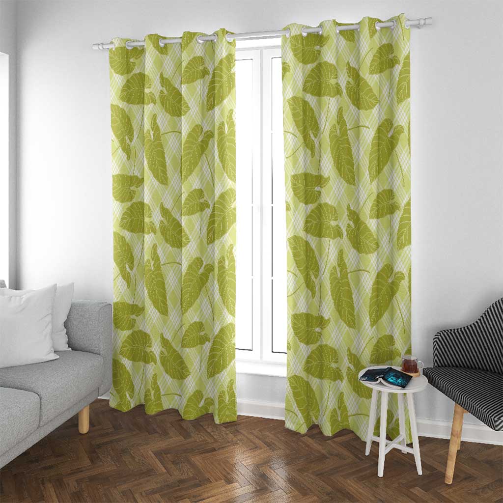 Lime Green Hawaii Kalo Palaka Motifs Window Curtain Hawaiian Taro Leaves Elegant Vibes - Polynesian Pride