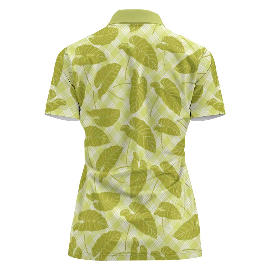 Lime Green Hawaii Kalo Palaka Motifs Women Polo Shirt Hawaiian Taro Leaves Elegant Vibes - Polynesian Pride