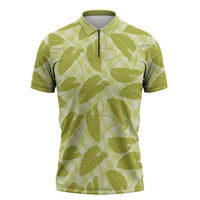 Lime Green Hawaii Kalo Palaka Motifs Zipper Polo Shirt Hawaiian Taro Leaves Elegant Vibes - Polynesian Pride