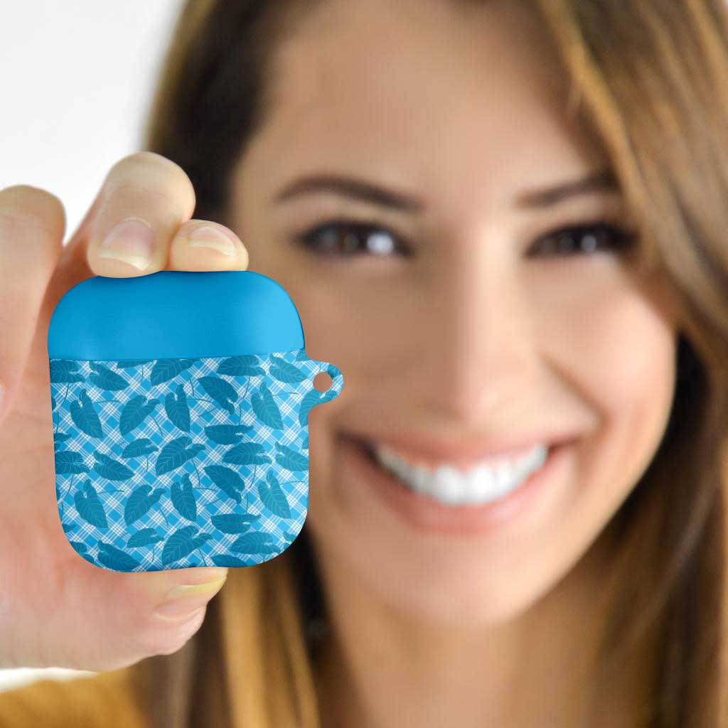 Blue Hawaii Kalo Palaka Motifs AirPods Case Hawaiian Taro Leaves Elegant Vibes - Polynesian Pride