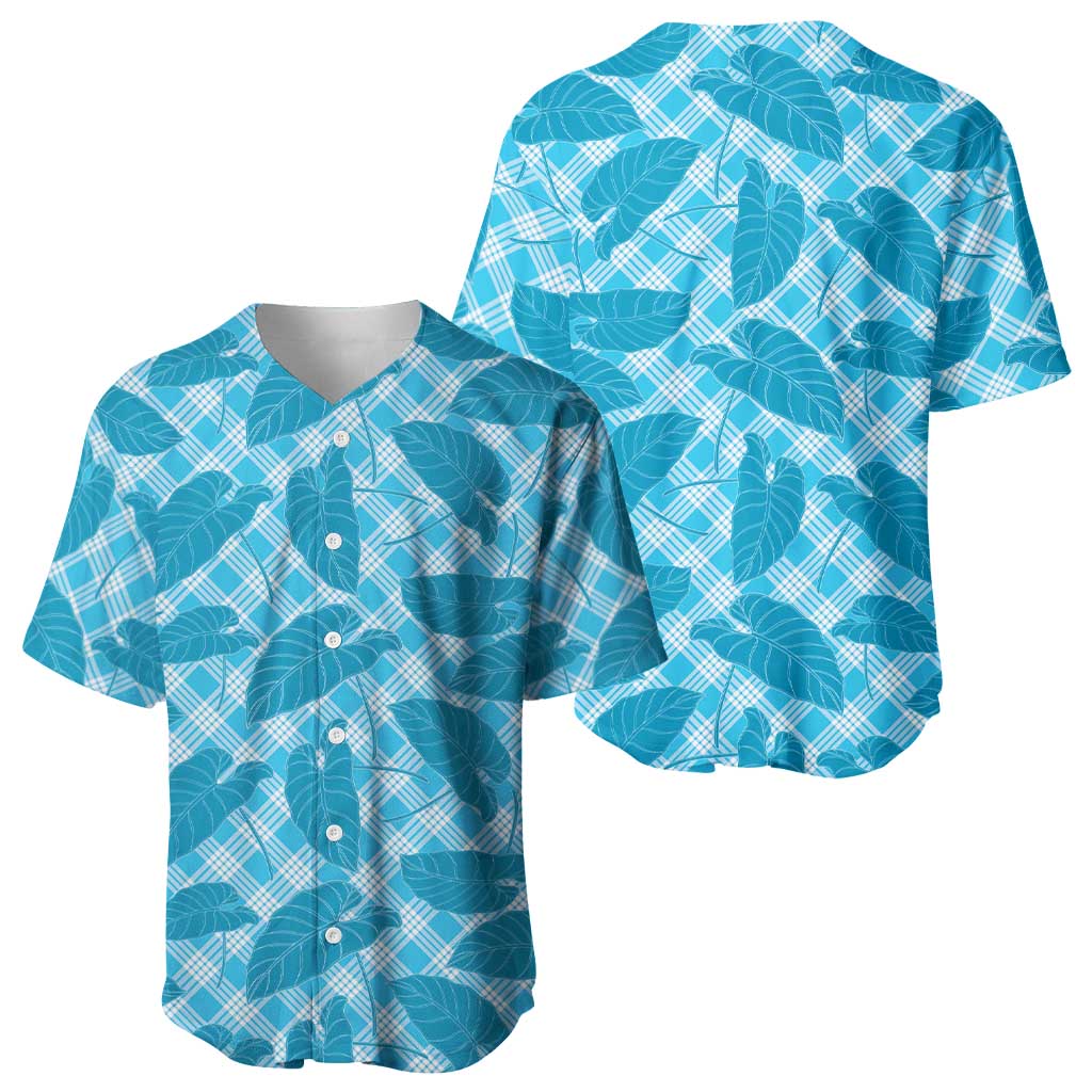 Blue Hawaii Kalo Palaka Motifs Baseball Jersey Hawaiian Taro Leaves Elegant Vibes - Polynesian Pride