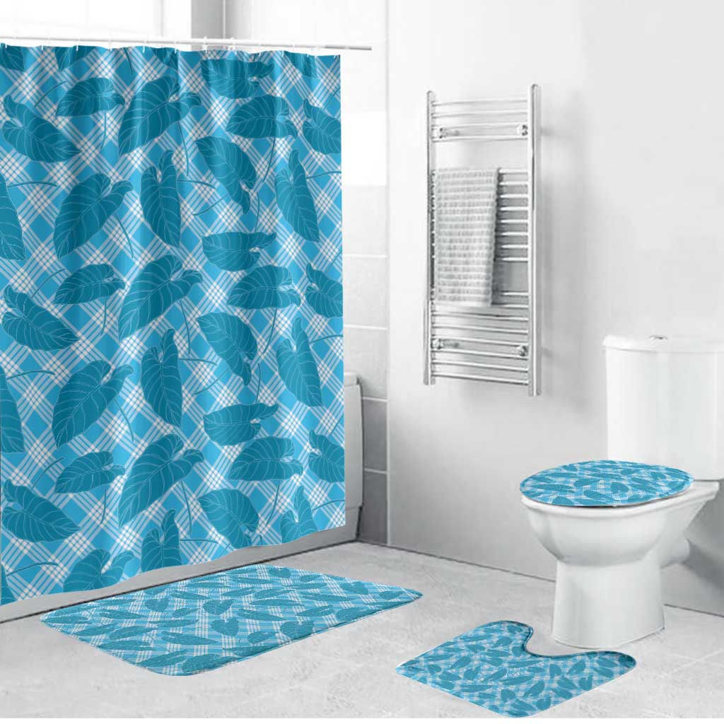 Blue Hawaii Kalo Palaka Motifs Bathroom Set Hawaiian Taro Leaves Elegant Vibes LT14 Bathroom Set (4 pcs) Blue - Polynesian Pride