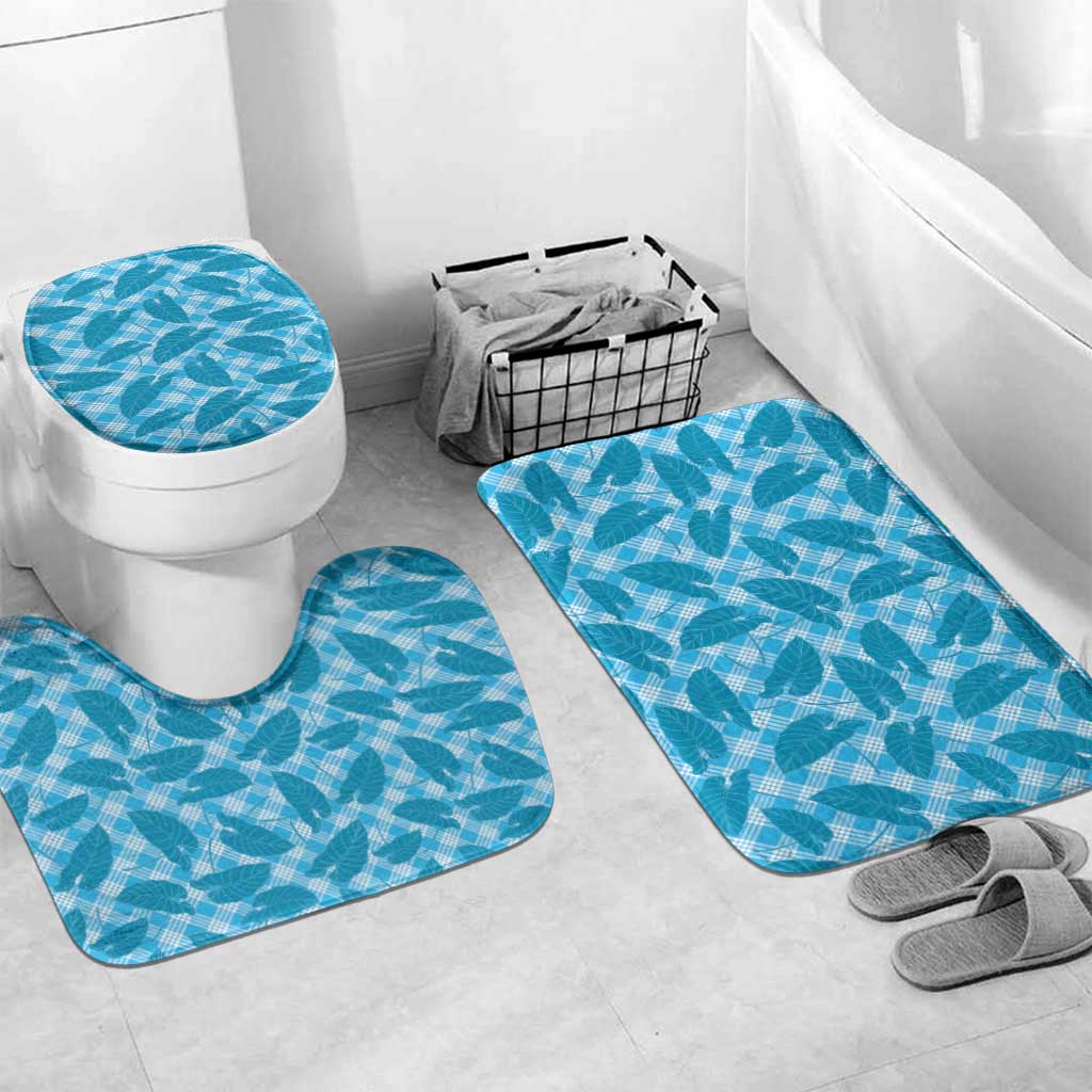 Blue Hawaii Kalo Palaka Motifs Bathroom Set Hawaiian Taro Leaves Elegant Vibes LT14 Mat Set Only (3 pcs) One Size Blue - Polynesian Pride