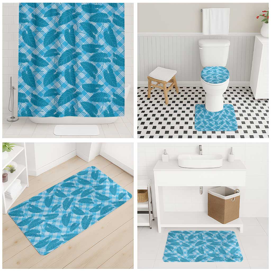 Blue Hawaii Kalo Palaka Motifs Bathroom Set Hawaiian Taro Leaves Elegant Vibes LT14 - Polynesian Pride