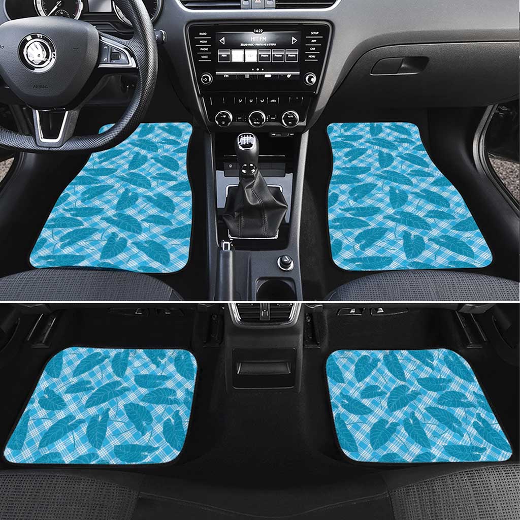 Blue Hawaii Kalo Palaka Motifs Car Mats Hawaiian Taro Leaves Elegant Vibes LT14 Set 4pcs Blue - Polynesian Pride