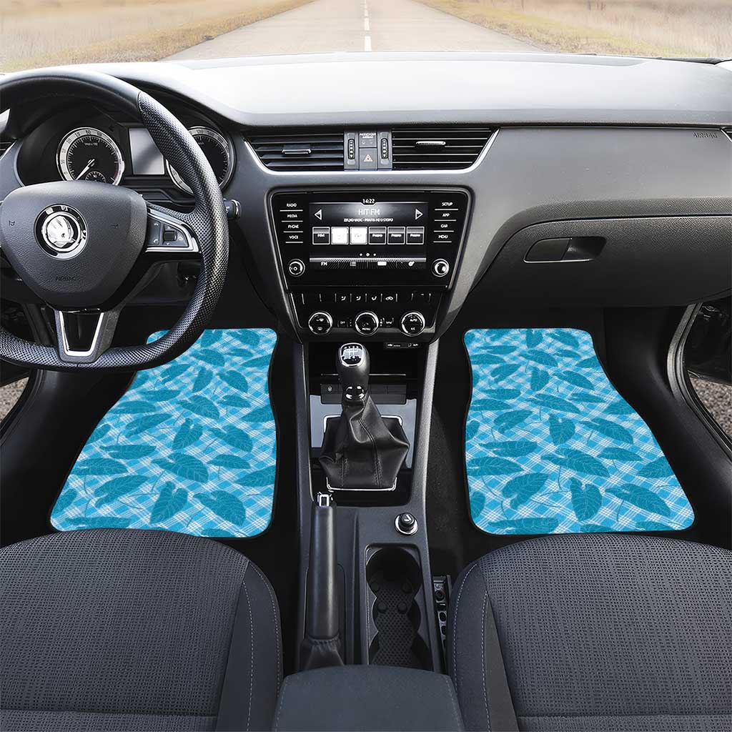 Blue Hawaii Kalo Palaka Motifs Car Mats Hawaiian Taro Leaves Elegant Vibes LT14 Set 2pcs - Front Blue - Polynesian Pride