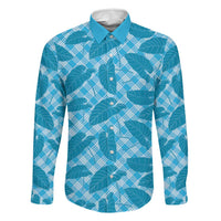 Blue Hawaii Kalo Palaka Motifs Family Matching Long Sleeve Bodycon Dress and Hawaiian Shirt Hawaiian Taro Leaves Elegant Vibes - Polynesian Pride