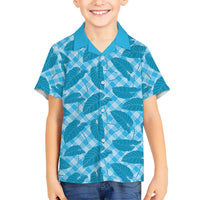 Blue Hawaii Kalo Palaka Motifs Family Matching Long Sleeve Bodycon Dress and Hawaiian Shirt Hawaiian Taro Leaves Elegant Vibes - Polynesian Pride
