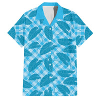 Blue Hawaii Kalo Palaka Motifs Family Matching Off The Shoulder Long Sleeve Dress and Hawaiian Shirt Hawaiian Taro Leaves Elegant Vibes - Polynesian Pride