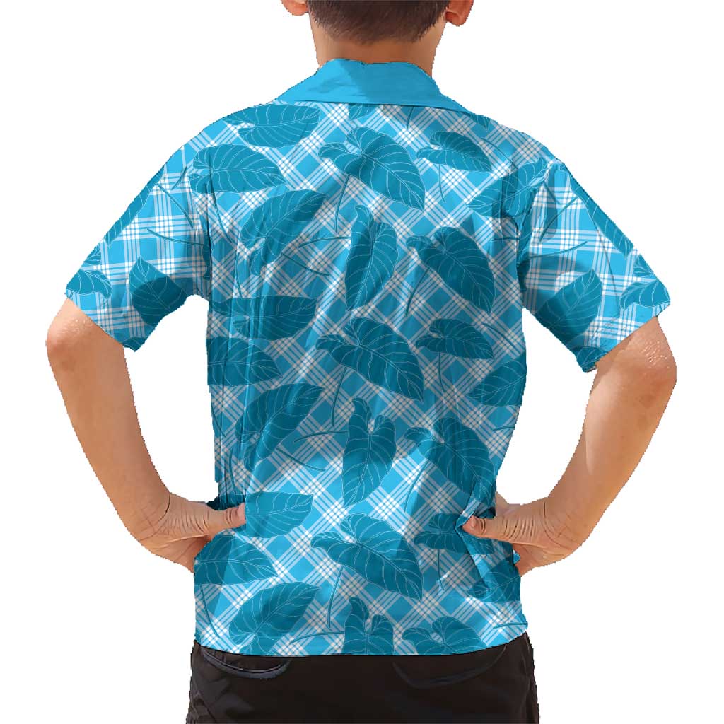 Blue Hawaii Kalo Palaka Motifs Family Matching Off Shoulder Maxi Dress and Hawaiian Shirt Hawaiian Taro Leaves Elegant Vibes - Polynesian Pride