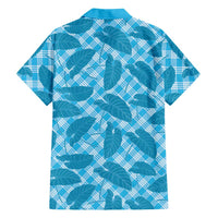 Blue Hawaii Kalo Palaka Motifs Family Matching Off Shoulder Short Dress and Hawaiian Shirt Hawaiian Taro Leaves Elegant Vibes - Polynesian Pride