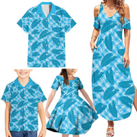 Blue Hawaii Kalo Palaka Motifs Family Matching Summer Maxi Dress and Hawaiian Shirt Hawaiian Taro Leaves Elegant Vibes - Polynesian Pride