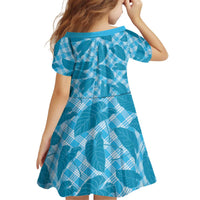 Blue Hawaii Kalo Palaka Motifs Kid Short Sleeve Dress Hawaiian Taro Leaves Elegant Vibes - Polynesian Pride