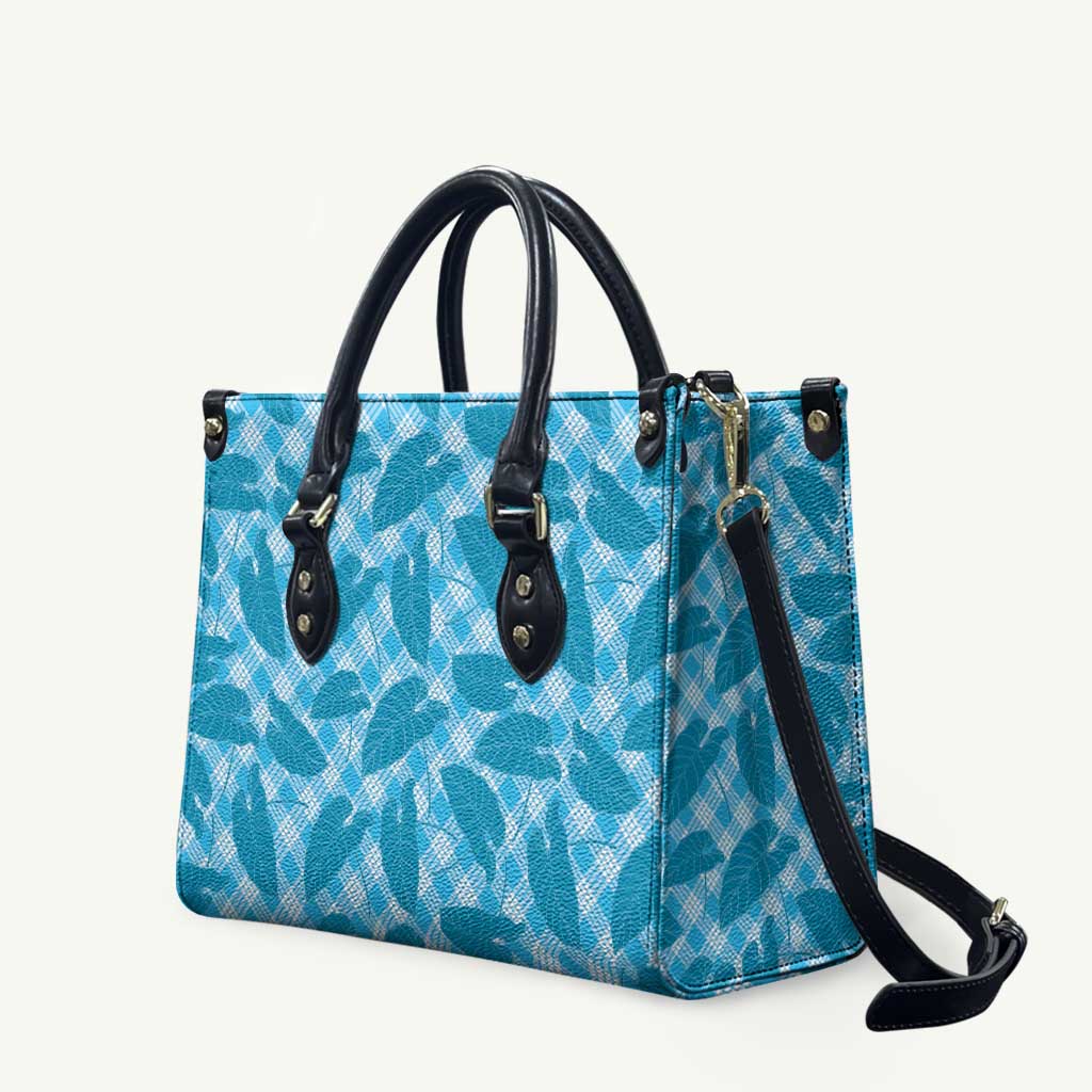 Blue Hawaii Kalo Palaka Motifs Leather Bag Hawaiian Taro Leaves Elegant Vibes LT14 Blue - Polynesian Pride