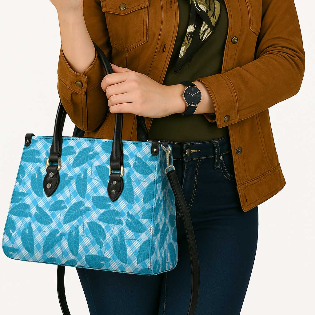 Blue Hawaii Kalo Palaka Motifs Leather Bag Hawaiian Taro Leaves Elegant Vibes LT14 - Polynesian Pride