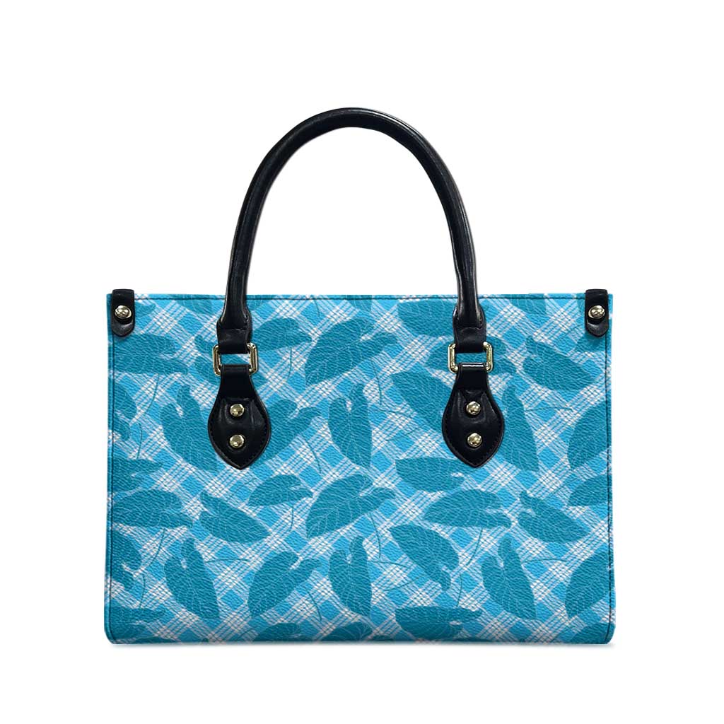 Blue Hawaii Kalo Palaka Motifs Leather Bag Hawaiian Taro Leaves Elegant Vibes LT14 - Polynesian Pride