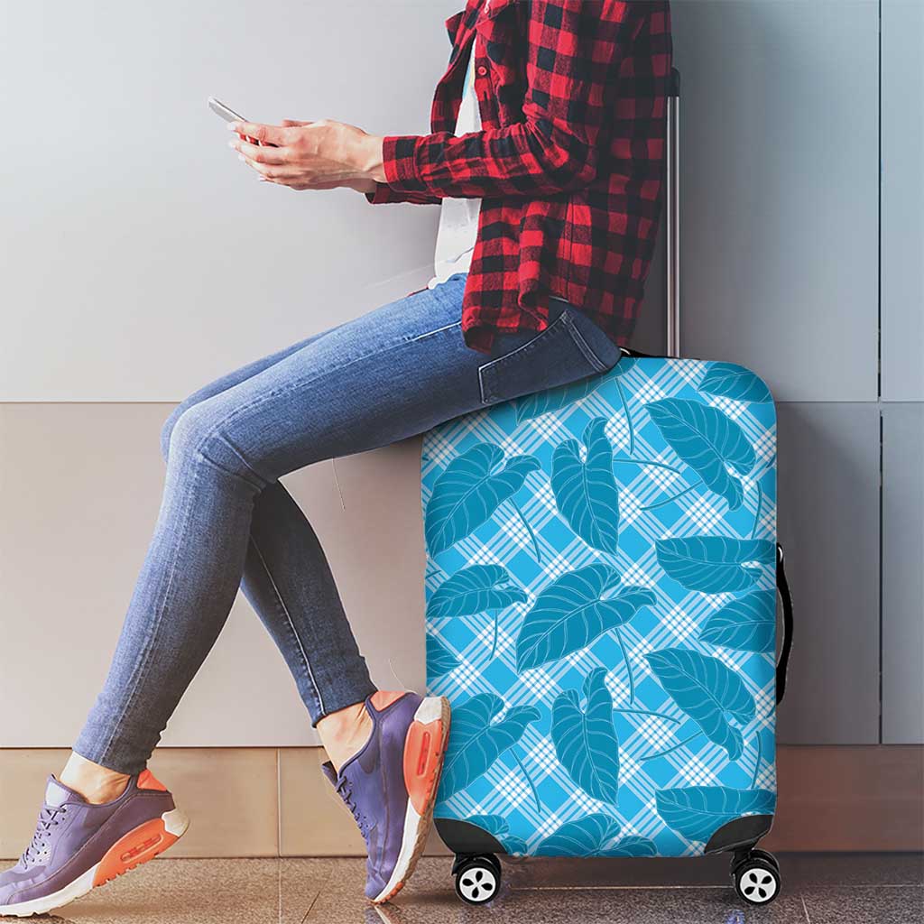 Blue Hawaii Kalo Palaka Motifs Luggage Cover Hawaiian Taro Leaves Elegant Vibes - Polynesian Pride
