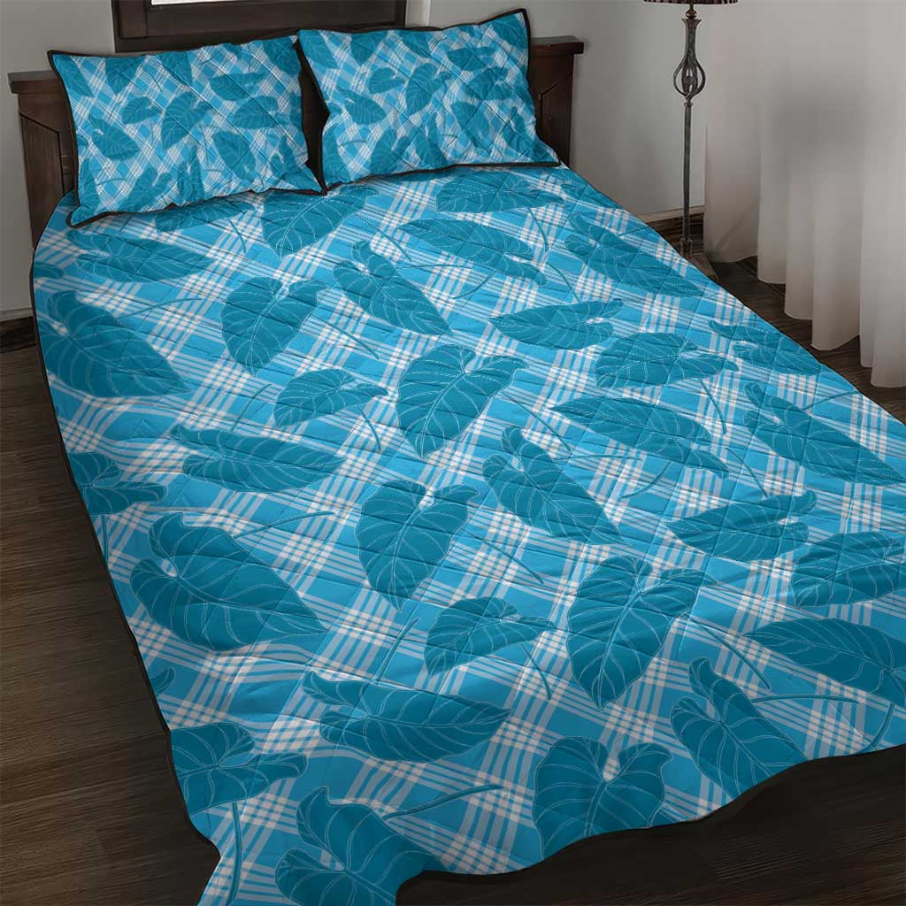 Blue Hawaii Kalo Palaka Motifs Quilt Bed Set Hawaiian Taro Leaves Elegant Vibes LT14 Blue - Polynesian Pride