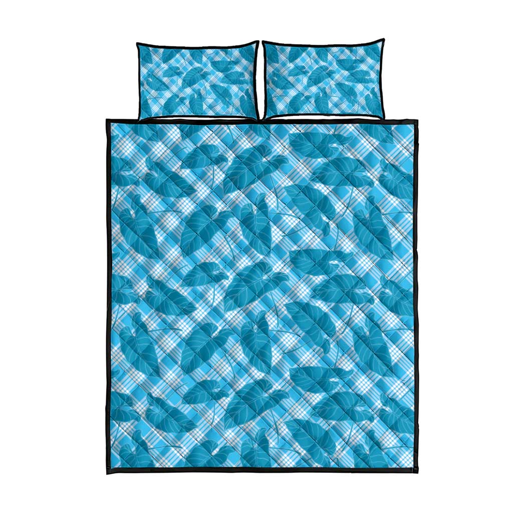 Blue Hawaii Kalo Palaka Motifs Quilt Bed Set Hawaiian Taro Leaves Elegant Vibes LT14 - Polynesian Pride