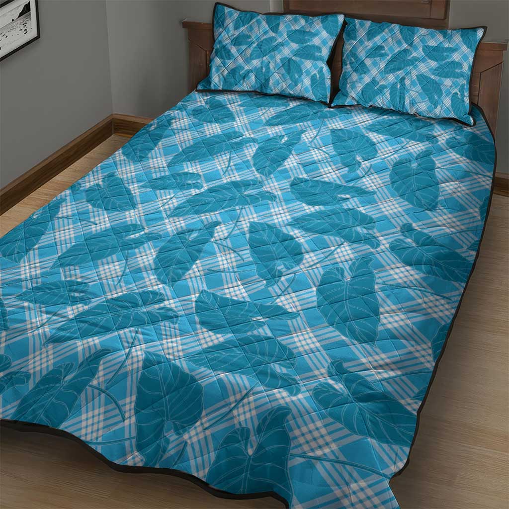 Blue Hawaii Kalo Palaka Motifs Quilt Bed Set Hawaiian Taro Leaves Elegant Vibes LT14 - Polynesian Pride